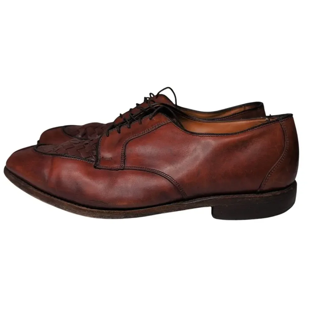 Allen Edmonds Hersey Dress Shoe Men 12D Split Moc Toe‎ Chili Weave Lace Up Brown
